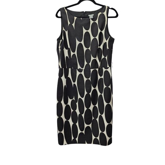 Ann Taylor Retro Cotton Silk Geometric Black And White Cocktail Midi Dress - Picture 8 of 8